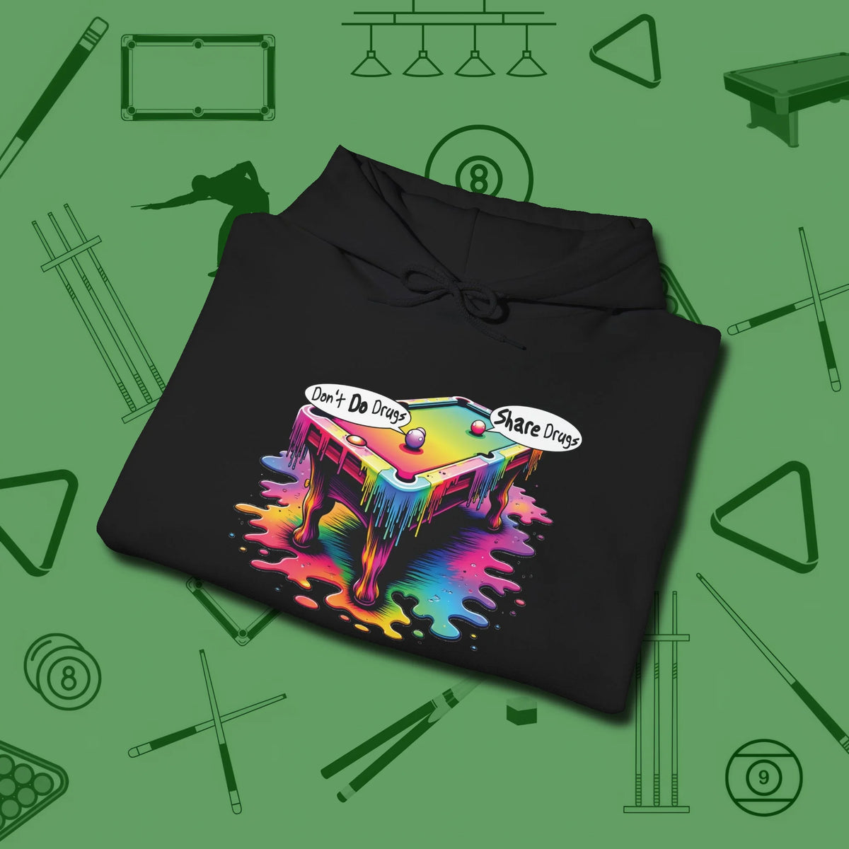 Don't Do Drugs Table Hoodie, folded view, in Black what champions wear between racks