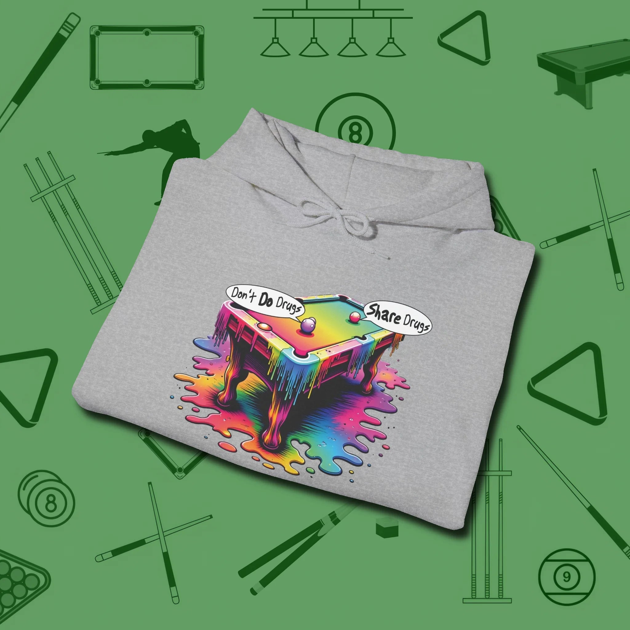 Don't Do Drugs Table Hoodie, folded view, in Sport Grey what the real shooters wear