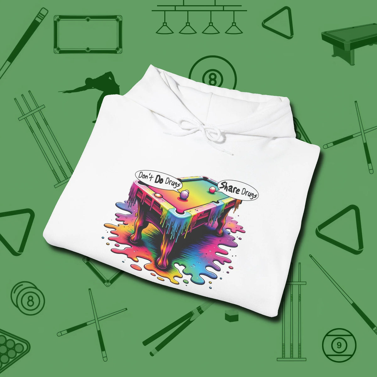 Don't Do Drugs Table Hoodie, folded view, in White cool under pressure, hot on the eyes