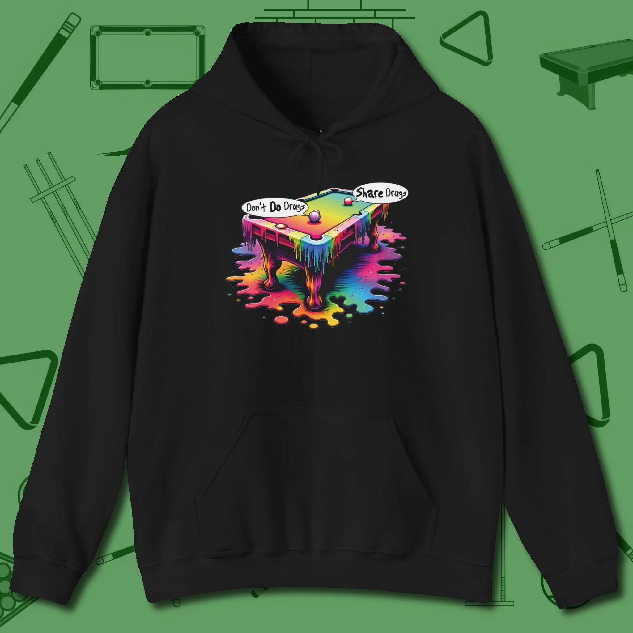 Don't Do Drugs Table Hoodie, front view, in Black for players who live the game