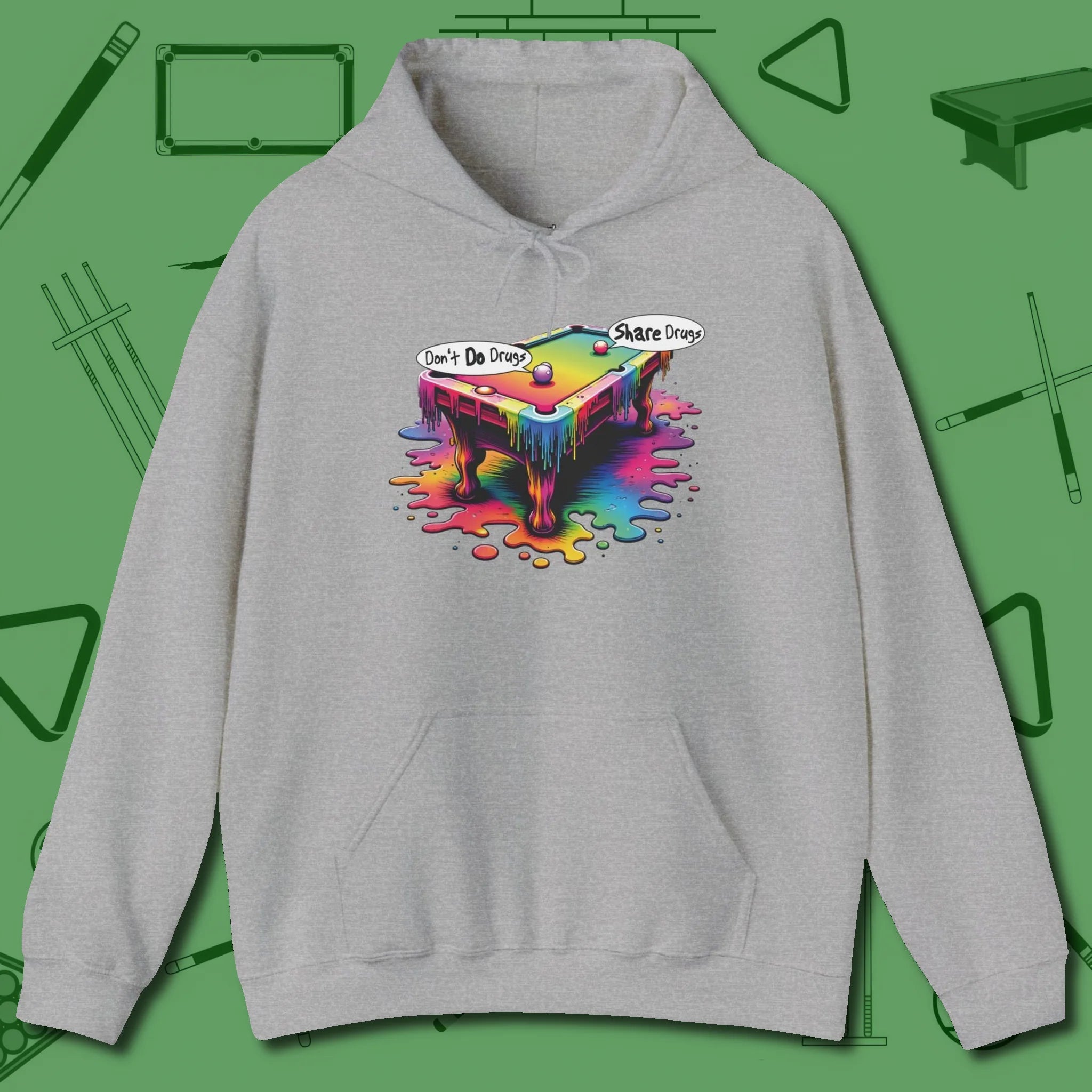 Don't Do Drugs Table Hoodie, front view, in Sport Grey what champions wear between racks