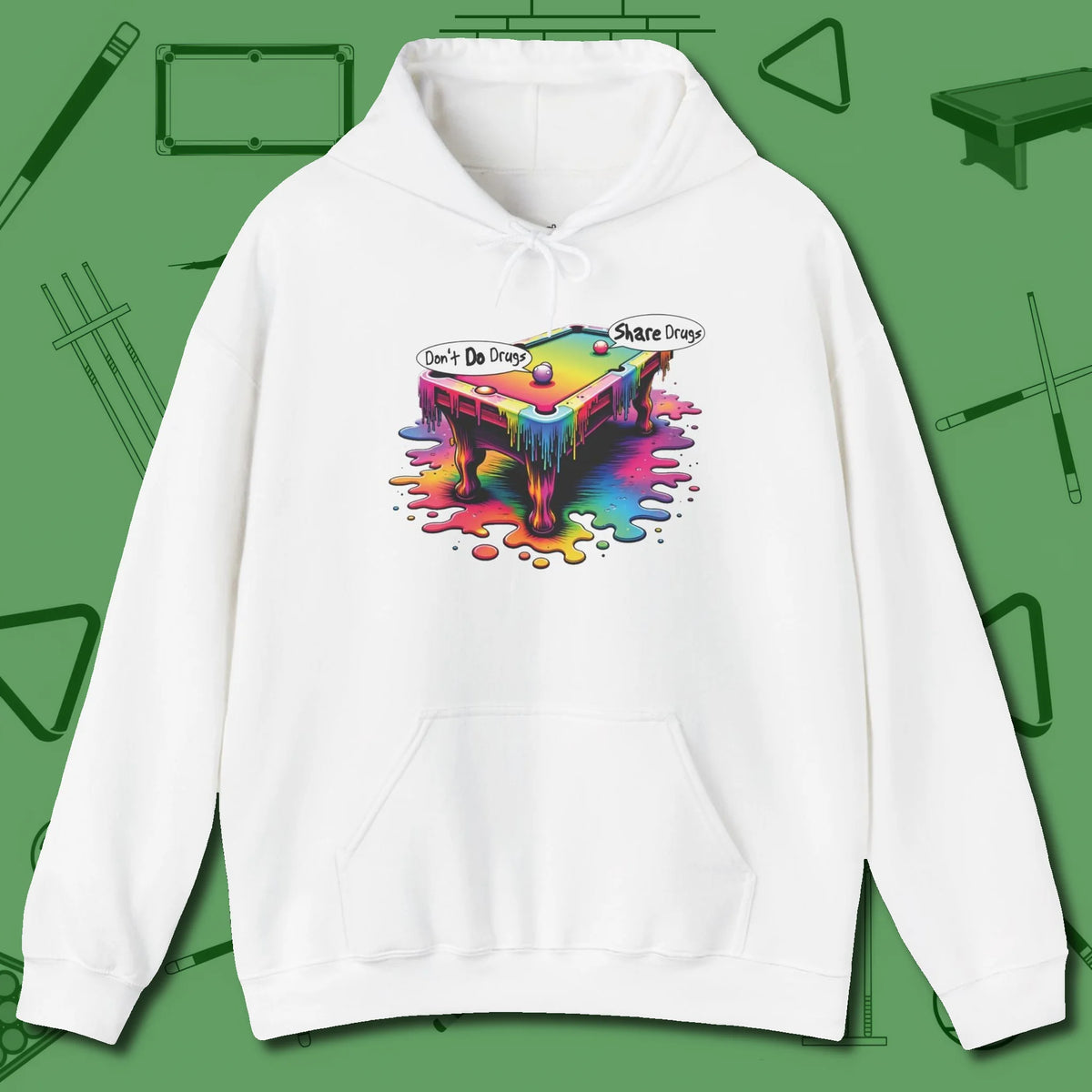 Don't Do Drugs Table Hoodie, front view, in White perfect for players with quiet fire