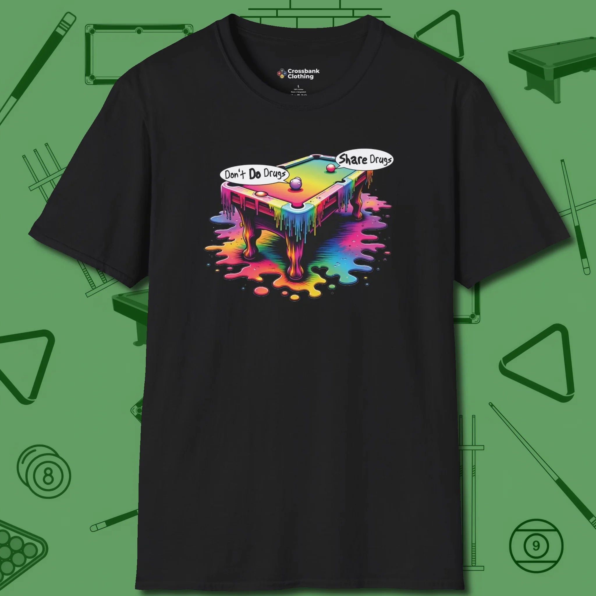 Don't Do Drugs Table T-Shirt, front view, in Black like your stroke — smooth and deliberate