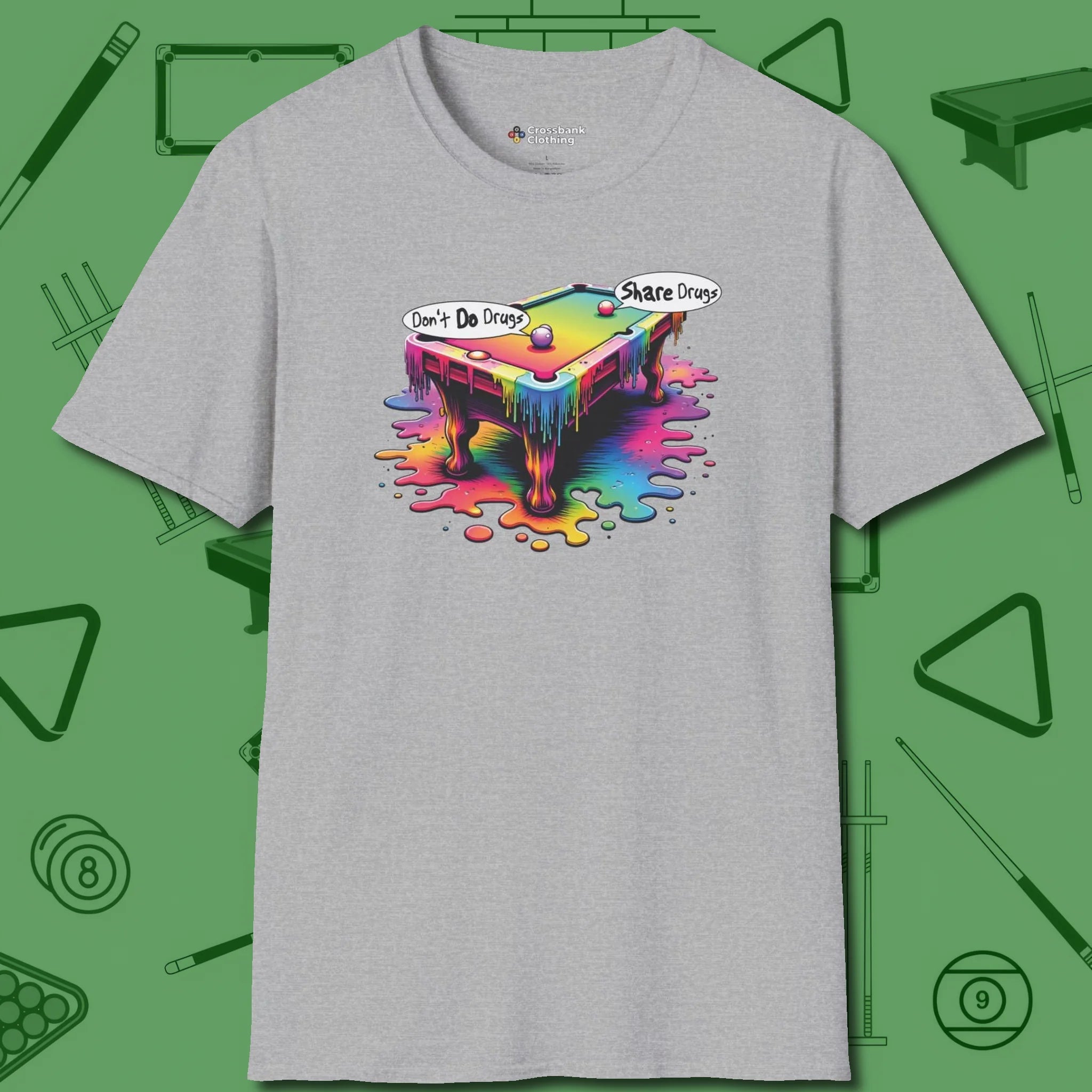 Don't Do Drugs Table T-Shirt, front view, in Sport Grey ideal for clean hits and clean fits