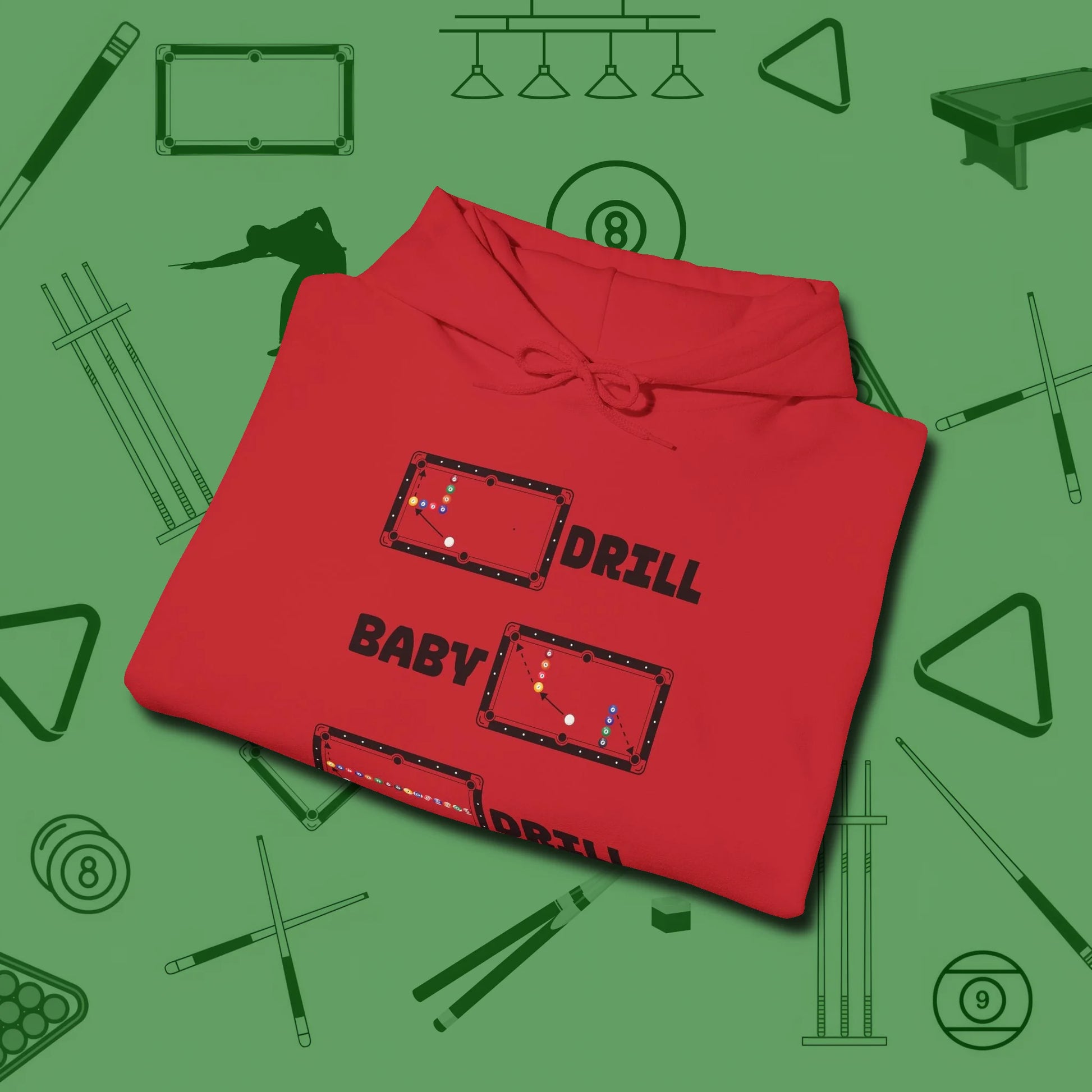 Drill Baby Drill Hoodie, folded view, in Red for players who live the game