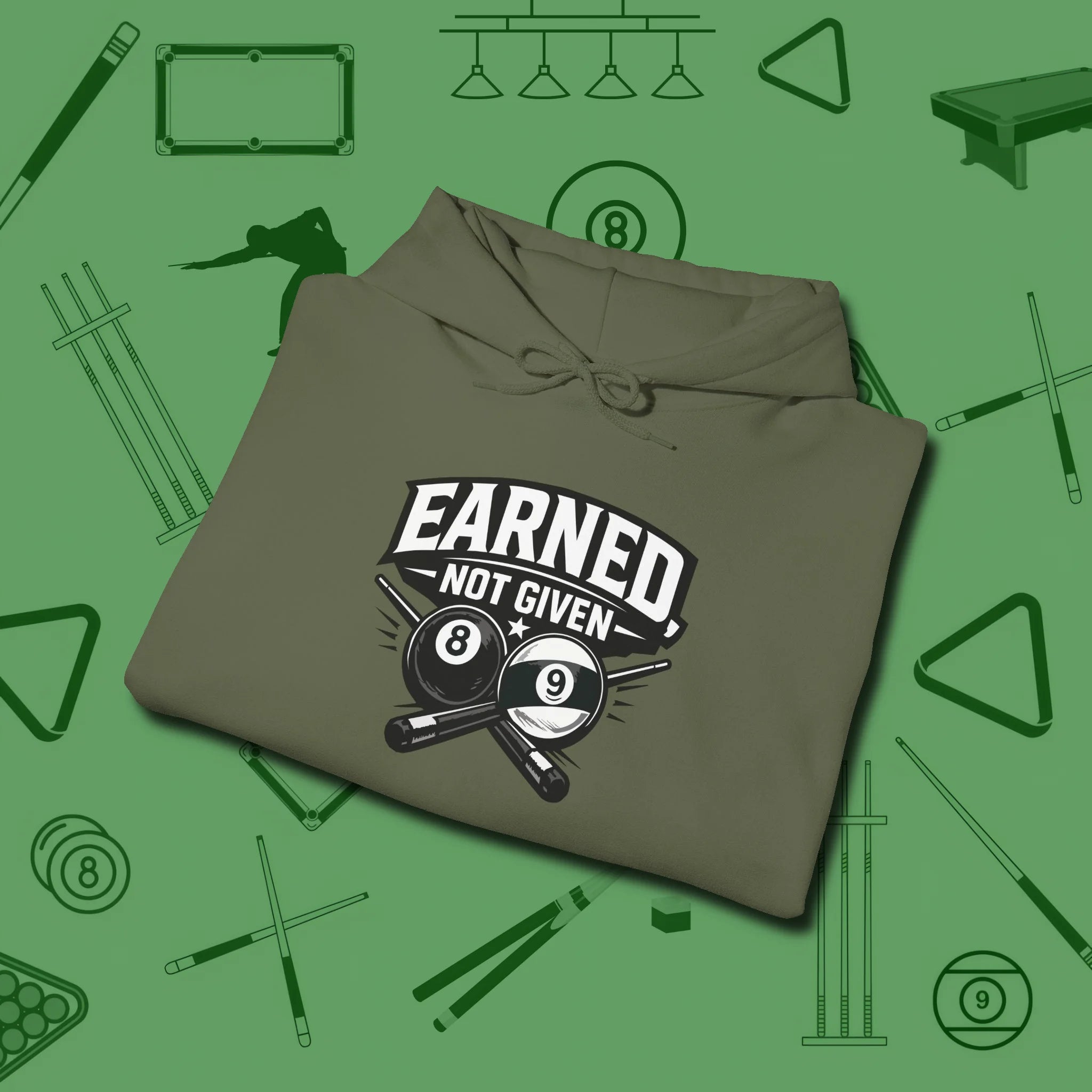 Earned Not Given Hoodie, folded view, in Military Green built for bold breaks and quiet confidence