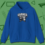 Earned Not Given Hoodie, front view, in Royal cue sports swagger done right