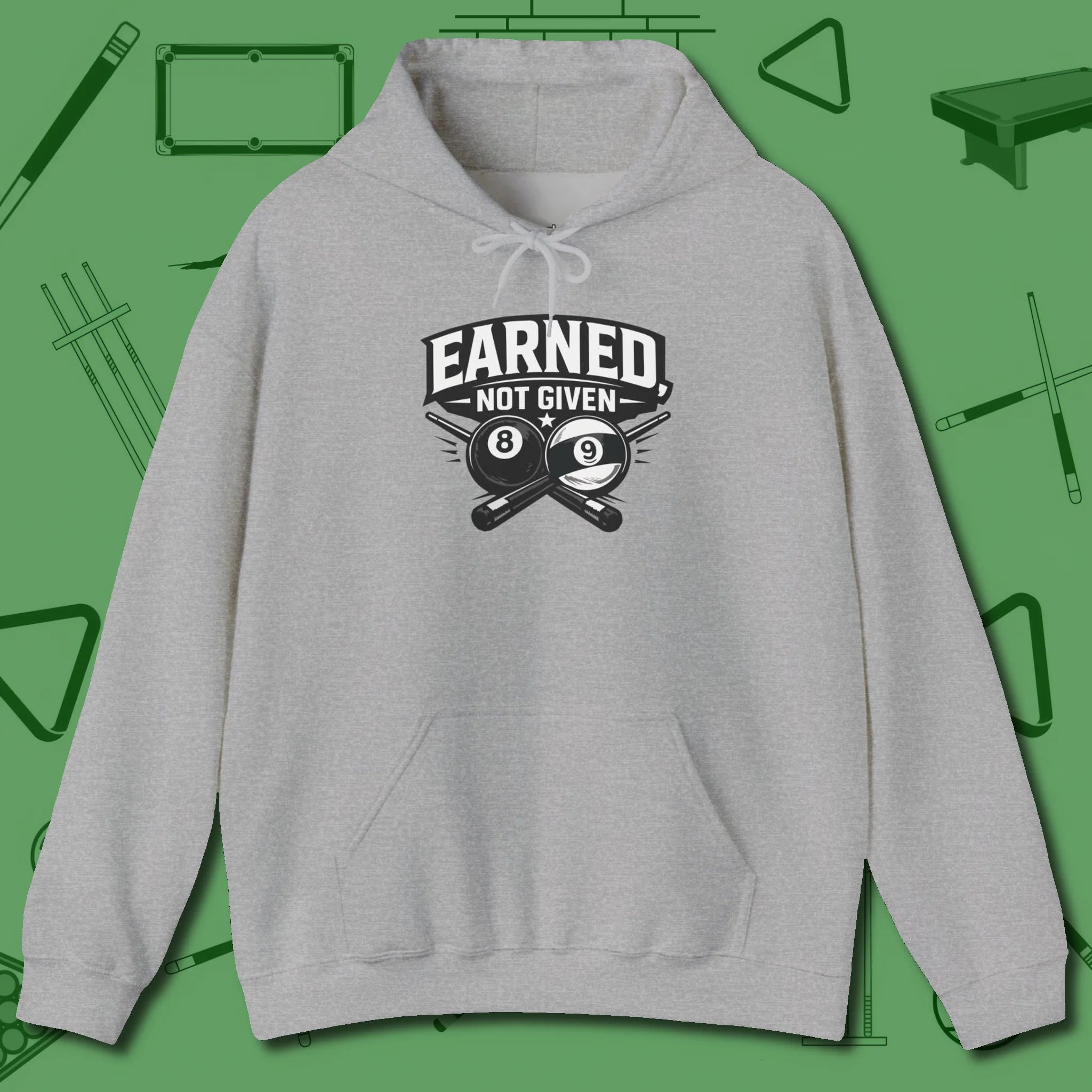 Earned Not Given Hoodie, front view, in Sport Grey strike fear with swagger and precision