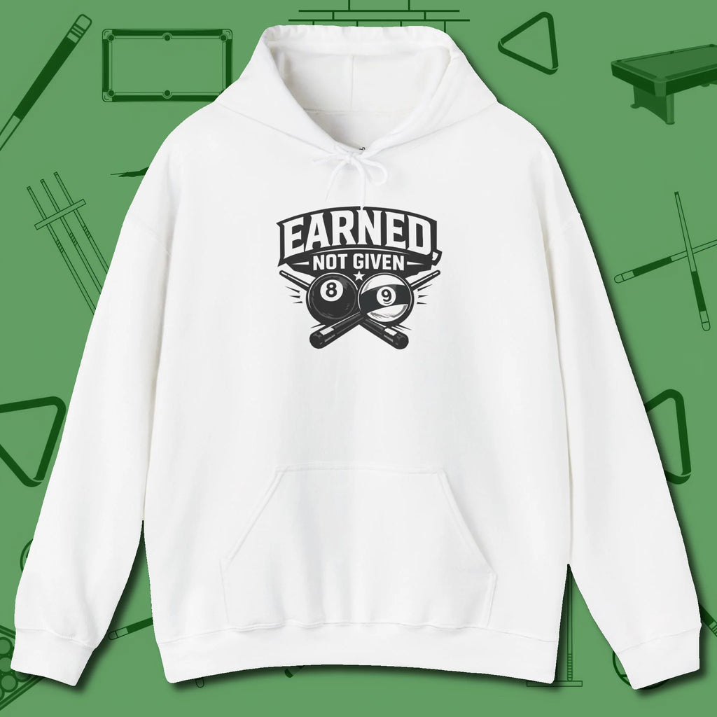 Earned Not Given Hoodie, front view, in White subtle drip for serious shooters