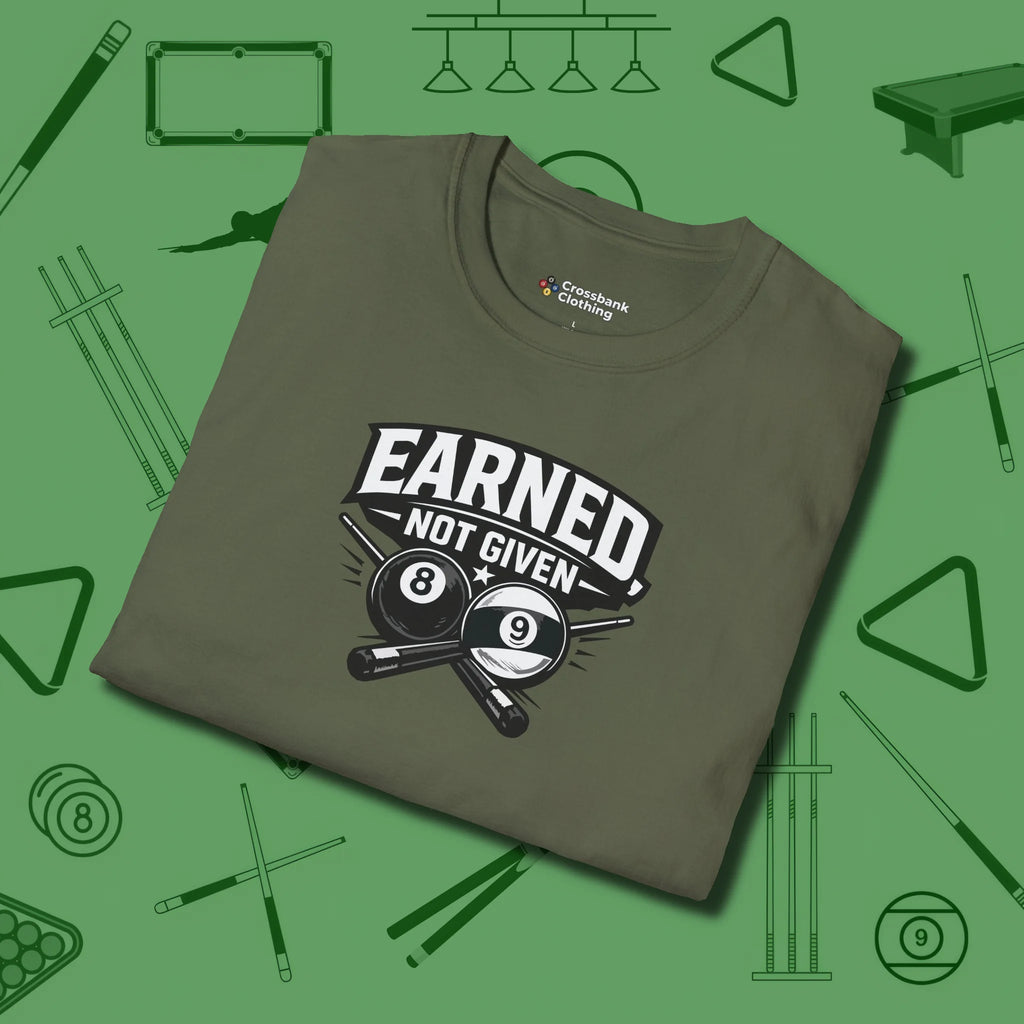 Earned Not Given T-Shirt, folded view, in Military Green make every shot — and outfit — count