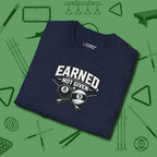 Earned Not Given T-Shirt, folded view, in Navy made for pool sharks, not posers