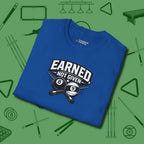 Earned Not Given T-Shirt, folded view, in Royal poolroom style with tournament attitude
