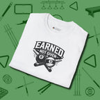 Earned Not Given T-Shirt, folded view, in White confidence stitched in every seam