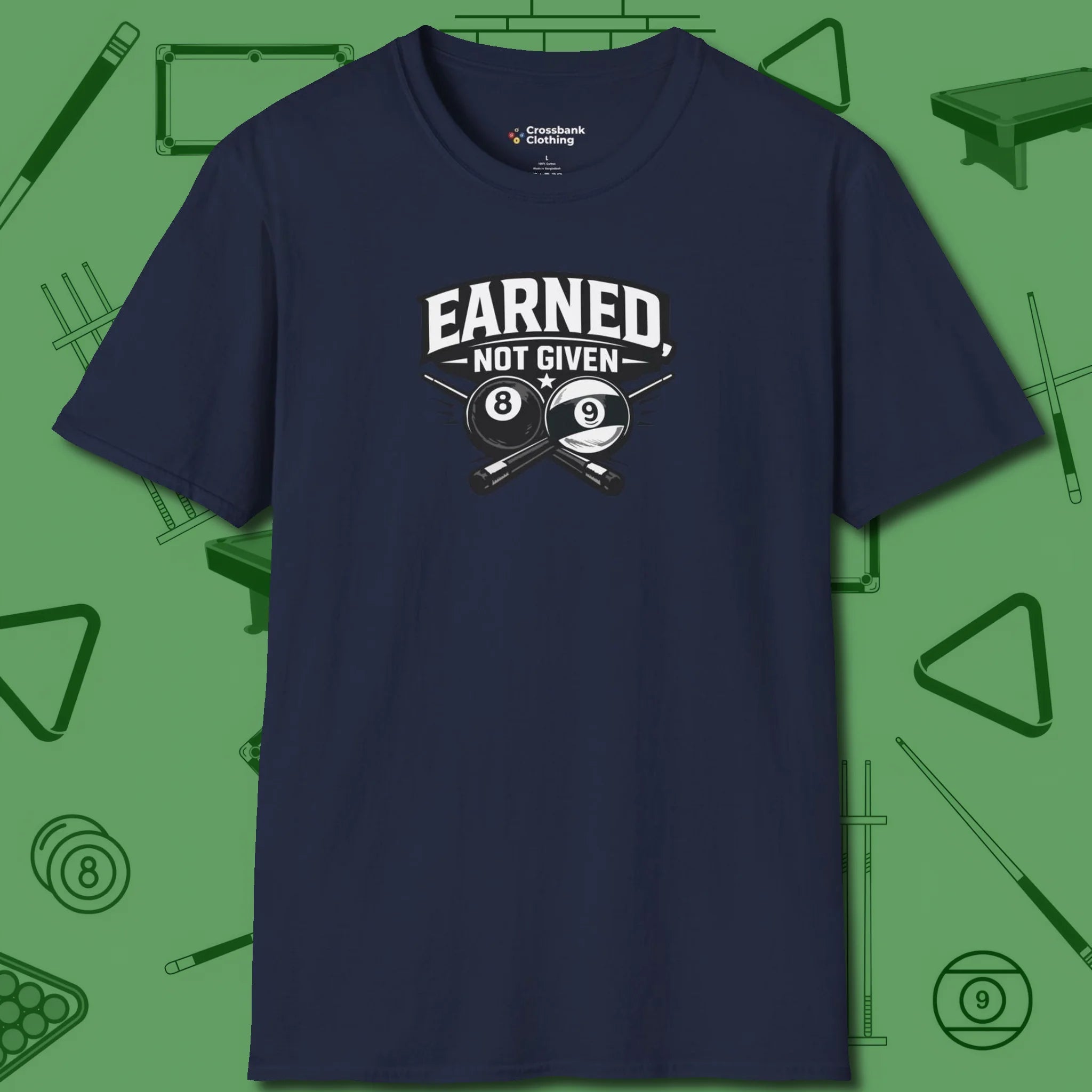 Earned Not Given T-Shirt, front view, in Navy look good while calling your pocket