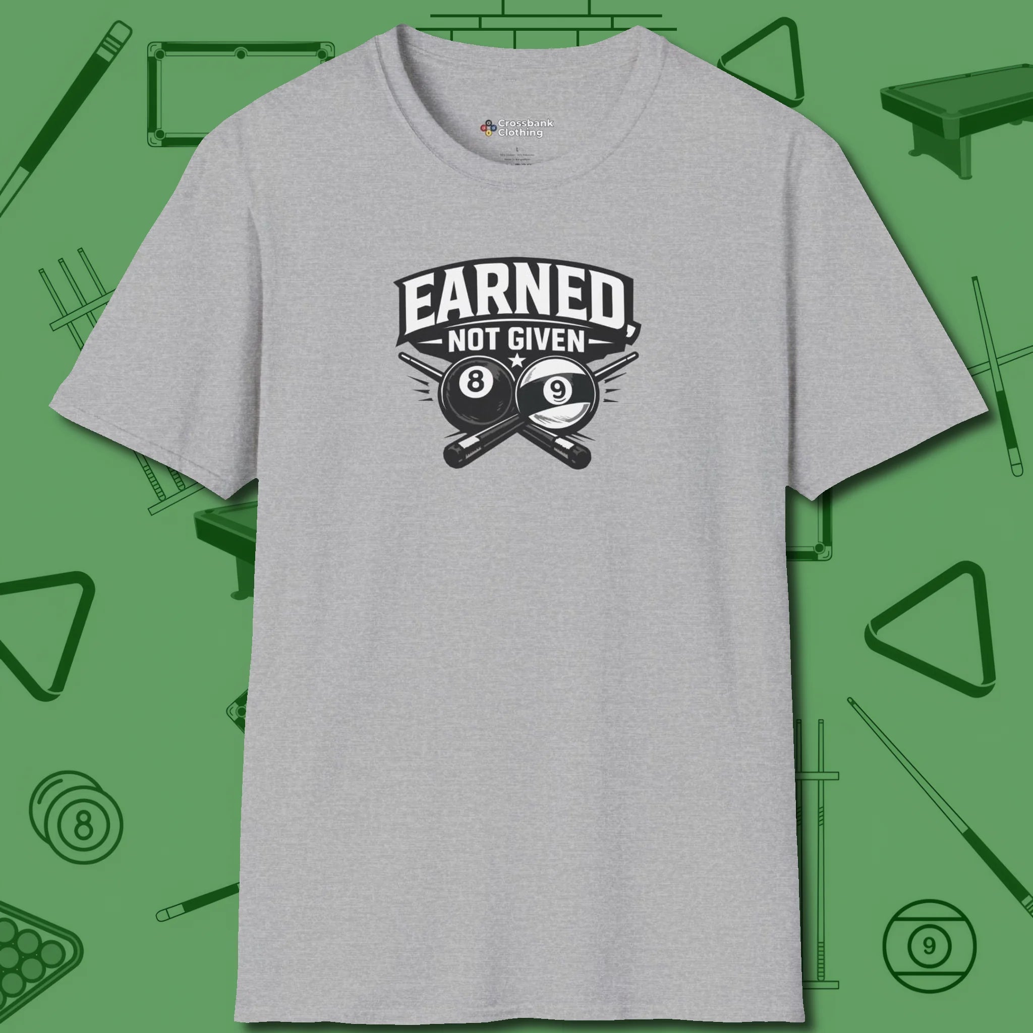 Earned Not Given T-Shirt, front view, in Sport Grey ideal for clean hits and clean fits