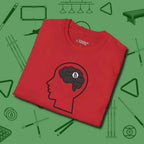 Eight Ball Brain T-Shirt, folded view, in Red for shooters who dress like they play: sharp