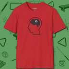 Eight Ball Brain T-Shirt, front view, in Red where cue control meets personal style