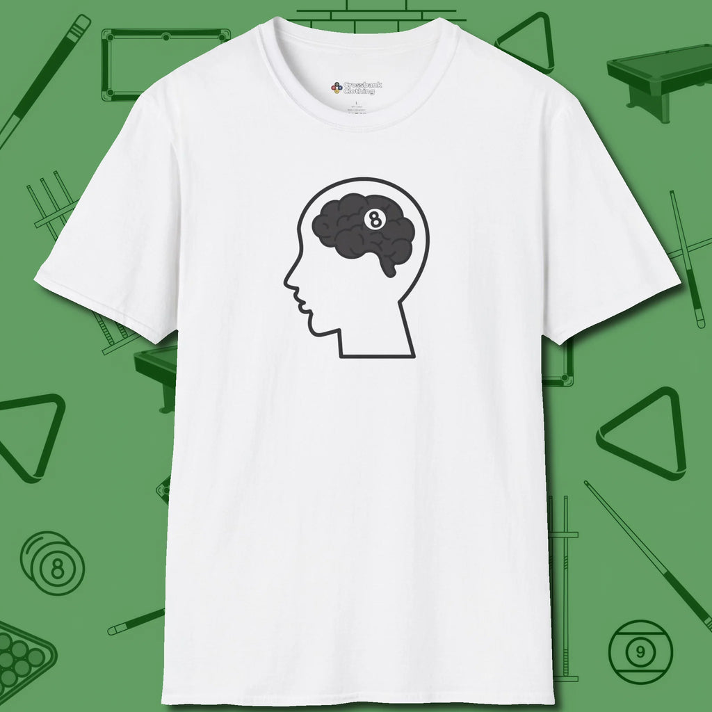 Eight Ball Brain T-Shirt, front view, in White from chalk to clutch, look the part