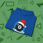 Eight Ball Christmas Hoodie, folded view, in Royal where style and cue discipline collide
