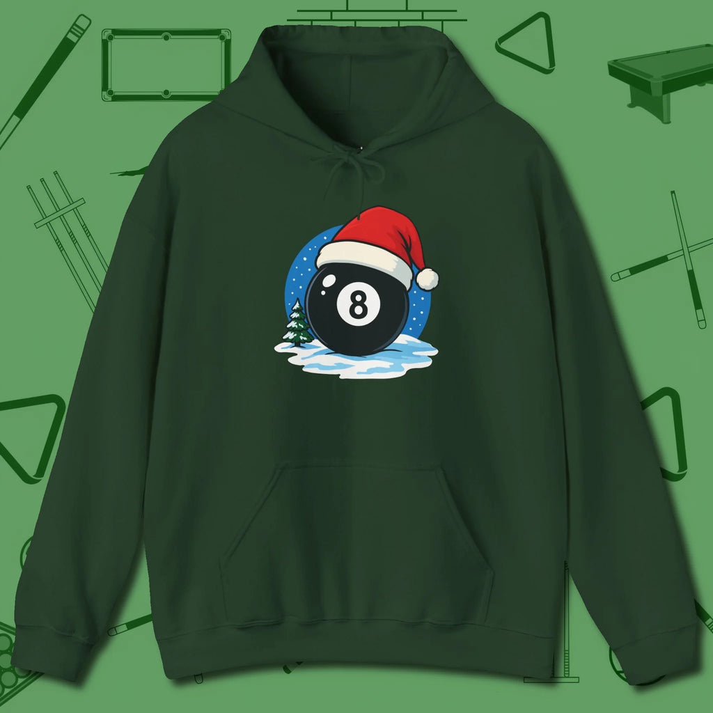 Eight Ball Christmas Hoodie, front view, in Forest Green ideal for clean hits and clean fits