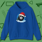 Eight Ball Christmas Hoodie, front view, in Royal look good while calling your pocket