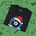 Eight Ball Christmas T-Shirt, folded view, in Black for hustlers who keep it honest