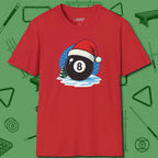 Eight Ball Christmas T-Shirt, front view, in Red confidence stitched in every seam