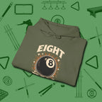 Eight Ball Classic Hoodie, folded view, in Military Green subtle drip for serious shooters