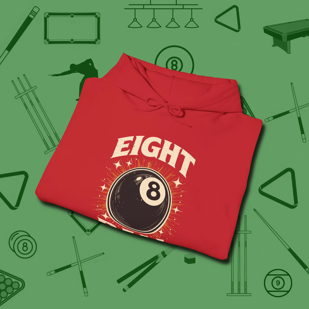 Eight Ball Classic Hoodie, folded view, in Red cue sports swagger done right