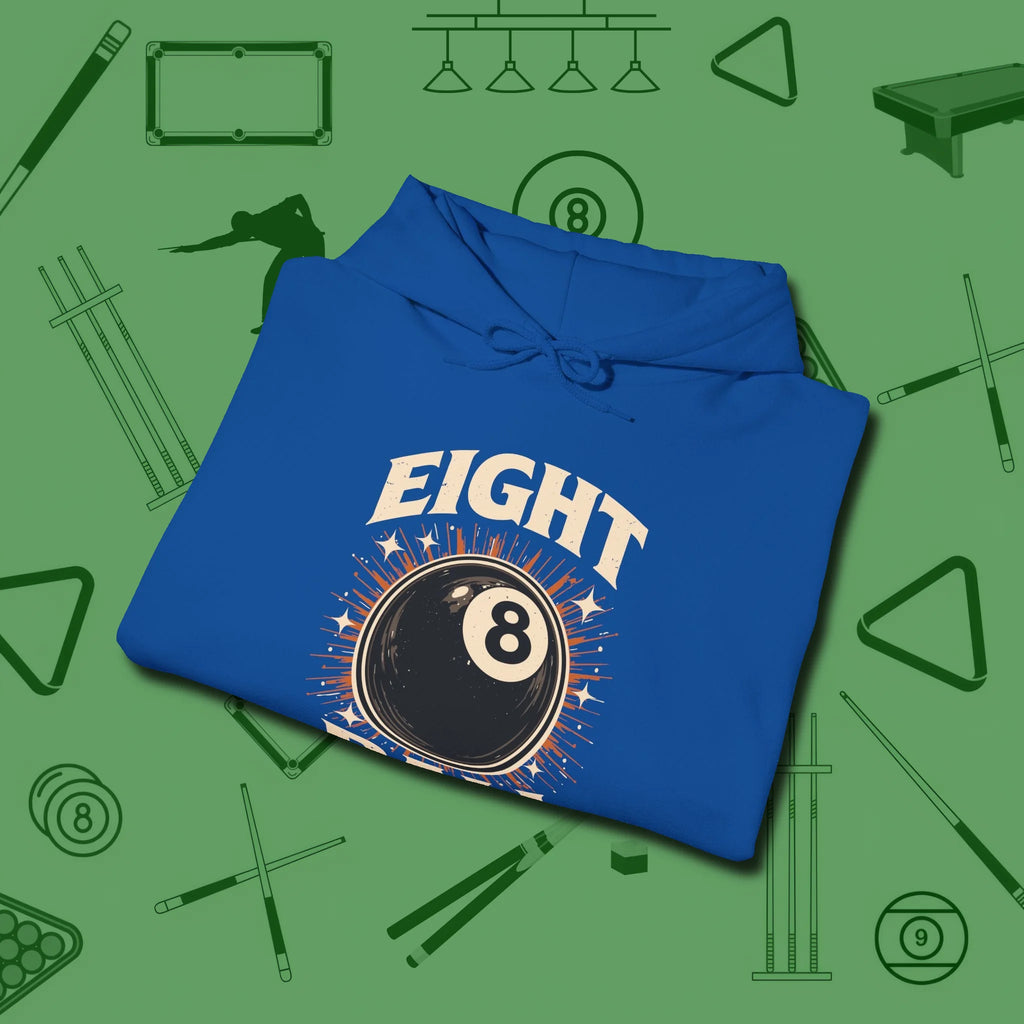 Eight Ball Classic Hoodie, folded view, in Royal style that banks as hard as you do