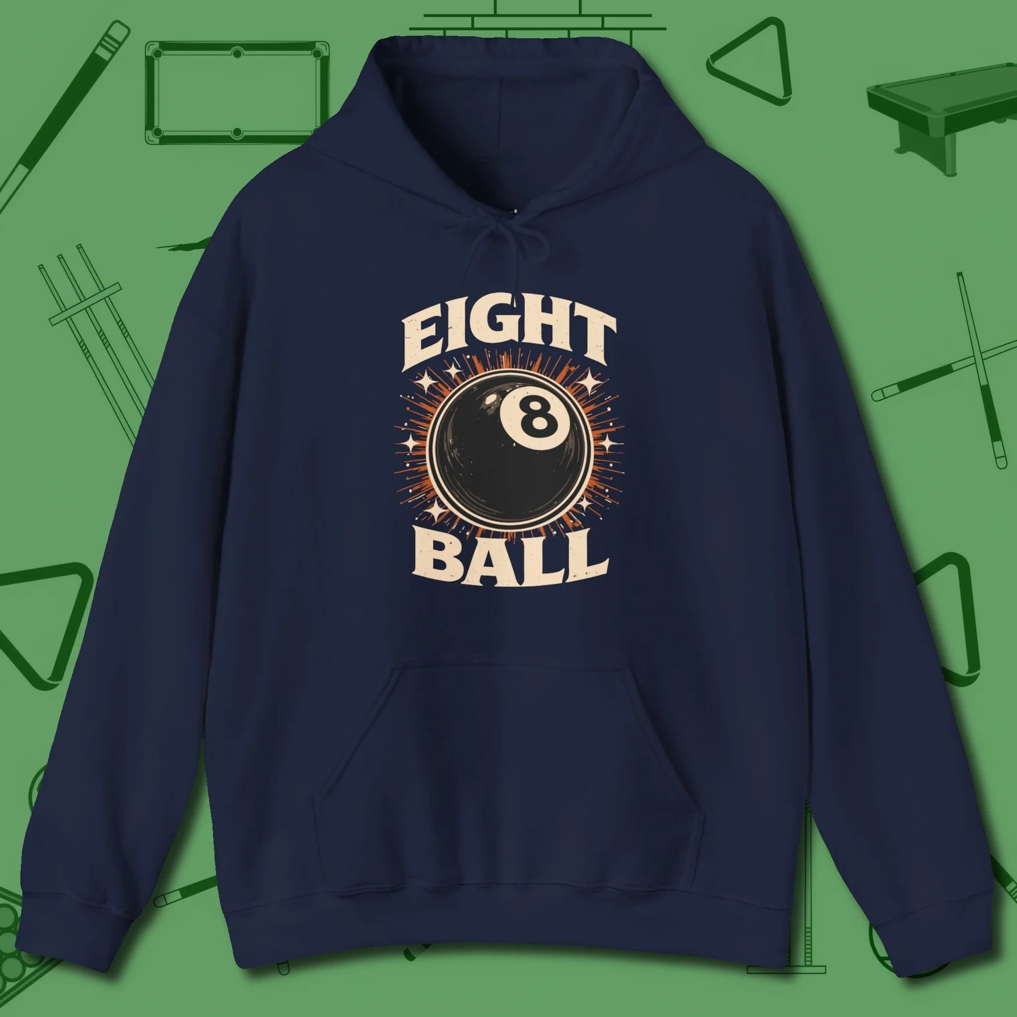 Eight Ball Classic Hoodie, front view, in Navy a clean fit for the dirtiest safeties