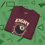 Eight Ball Classic T-Shirt, in Maroon color, billiards shirt, folded view
