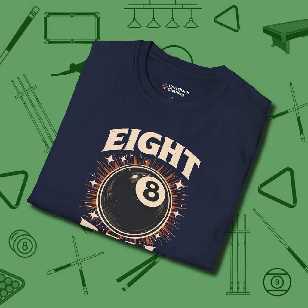 Eight Ball Classic T-Shirt, folded view, in Navy made for pool sharks, not posers