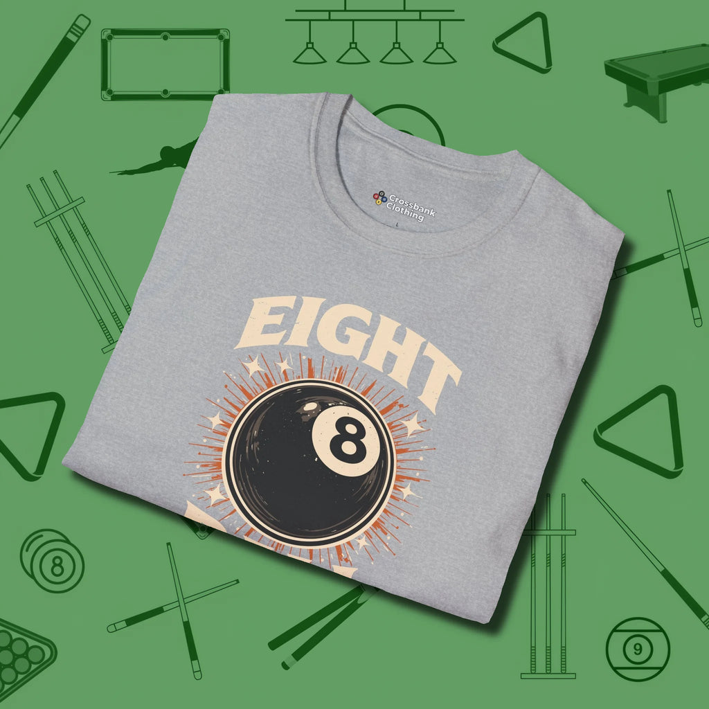 Eight Ball Classic T-Shirt, folded view, in Sport Grey strike fear with swagger and precision
