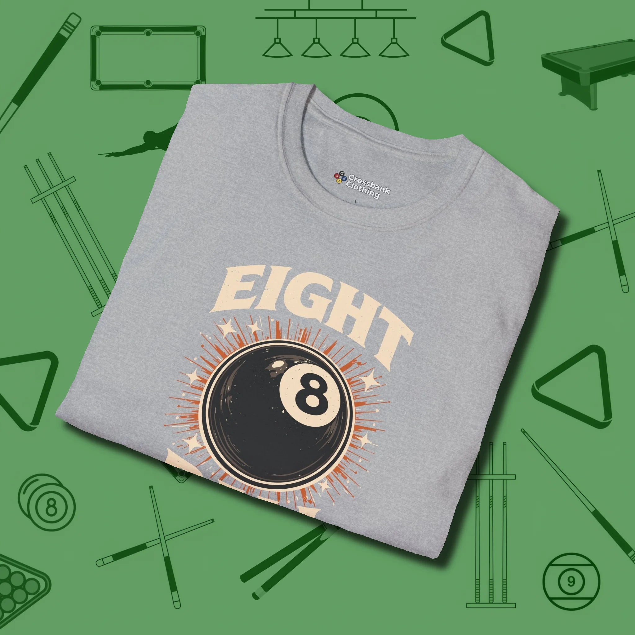 Eight Ball Classic T-Shirt, folded view, in Sport Grey strike fear with swagger and precision