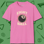Eight Ball Classic T-Shirt, front view, in Azalea the official uniform of the after-hours crew