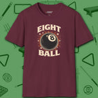 Eight Ball Classic T-Shirt, in Maroon color, billiards shirt, front view