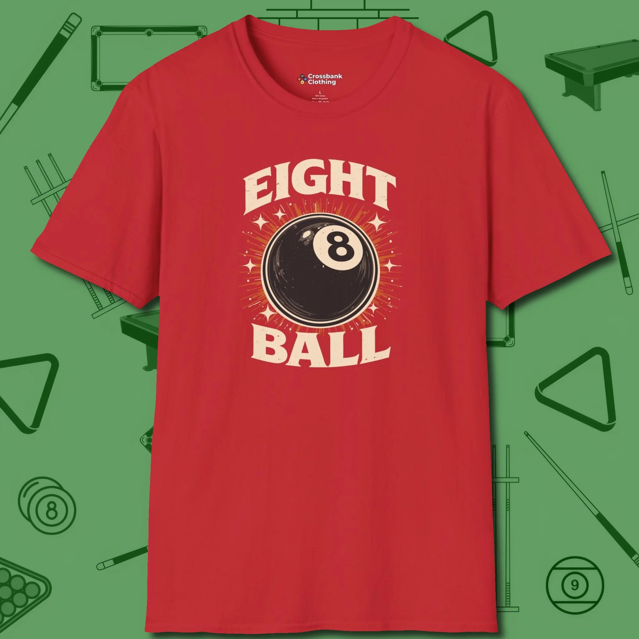 Eight Ball Classic T-Shirt, front view, in Red because the table is your battlefield