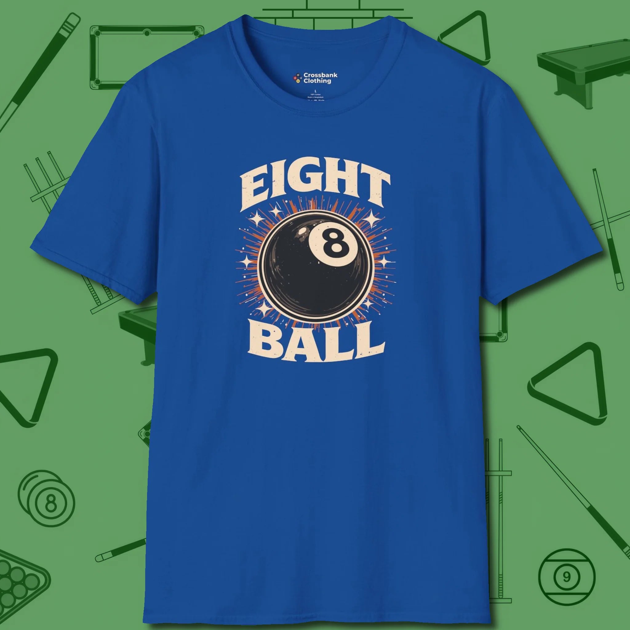 Eight Ball Classic T-Shirt, front view, in Royal from chalk to clutch, look the part
