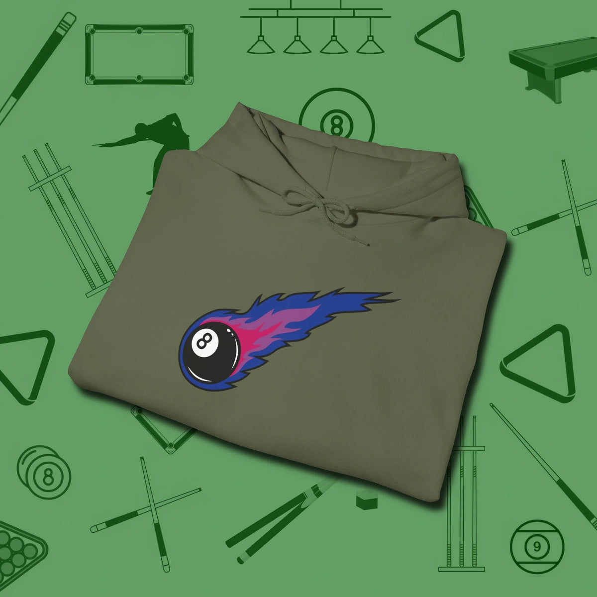 Eight Ball Comet Hoodie, folded view, in Military Green smart enough for the felt and the street