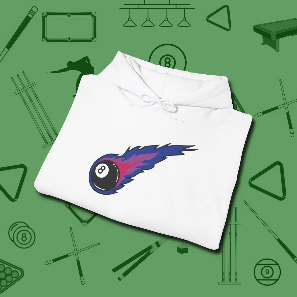 Eight Ball Comet Hoodie, folded view, in White it’s not a hobby — it’s a lifestyle