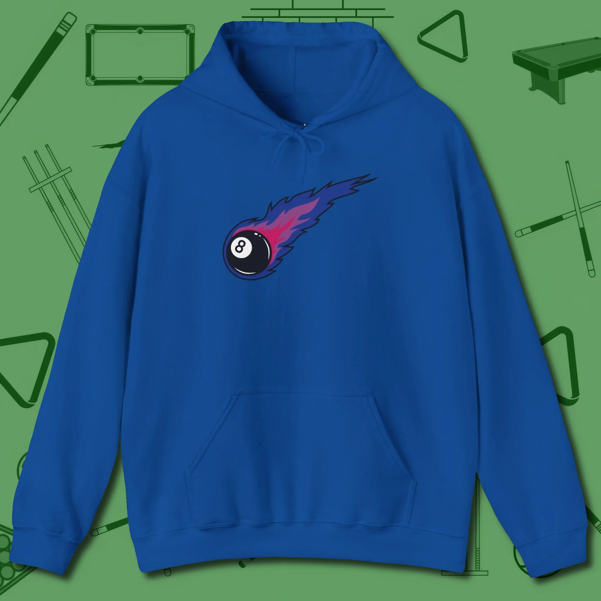 Eight Ball Comet Hoodie, front view, in Royal from chalk to clutch, look the part
