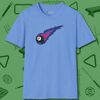 Eight Ball Comet T-Shirt, front view, in Carolina Blue what the real shooters wear