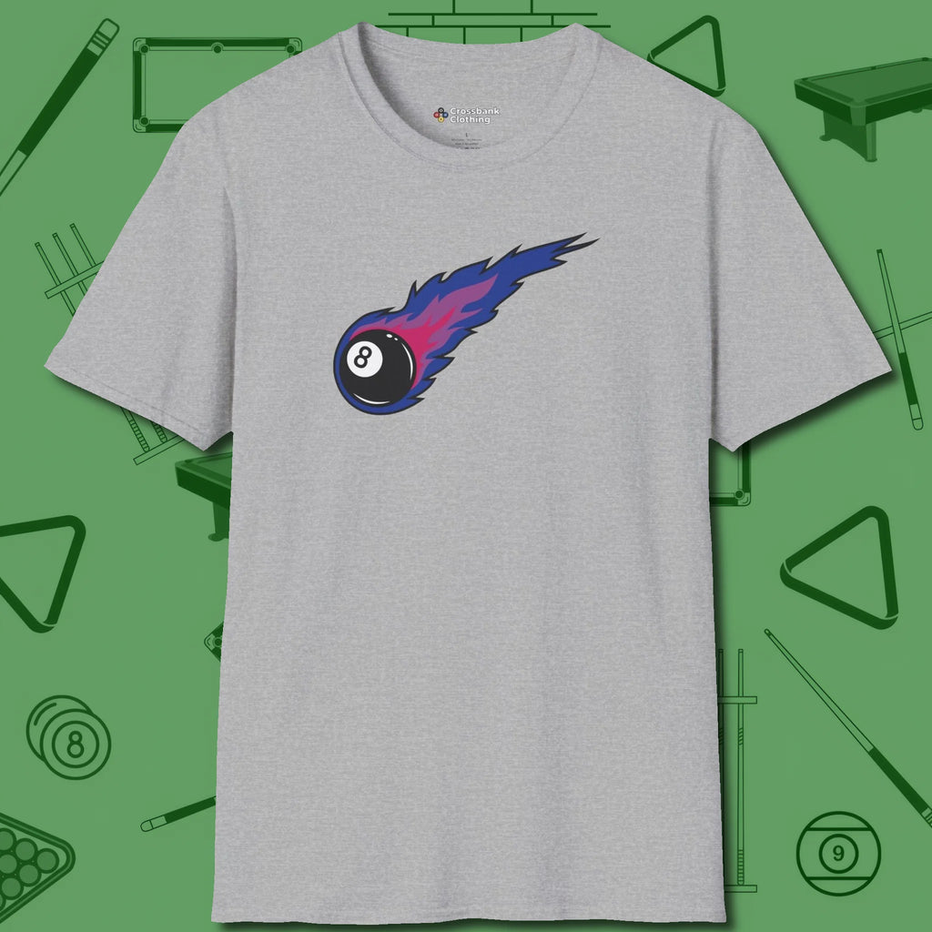 Eight Ball Comet T-Shirt, front view, in Sport Grey like your stroke — smooth and deliberate