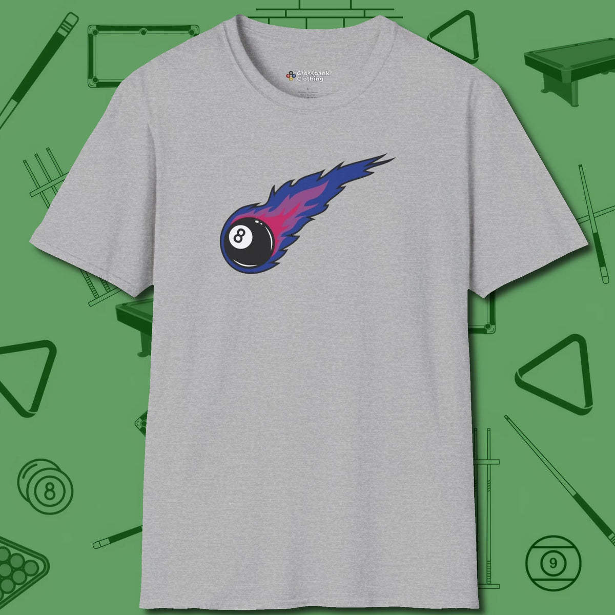 Eight Ball Comet T-Shirt, front view, in Sport Grey like your stroke — smooth and deliberate