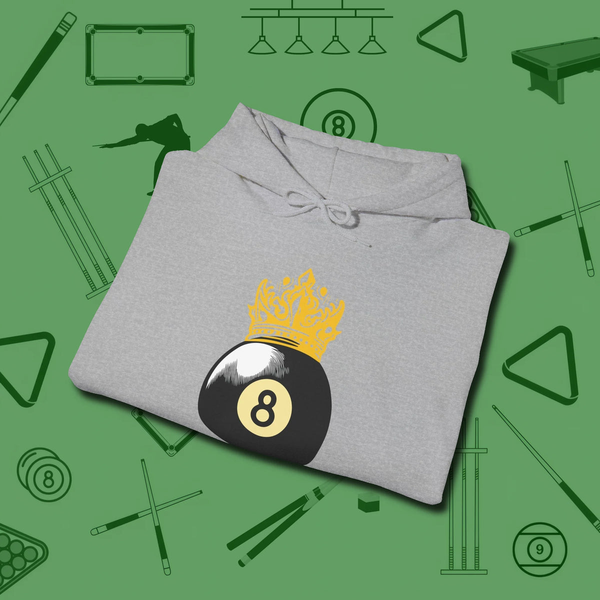 Eight Ball Crown Hoodie, folded view, in Sport Grey play in style, win in silence