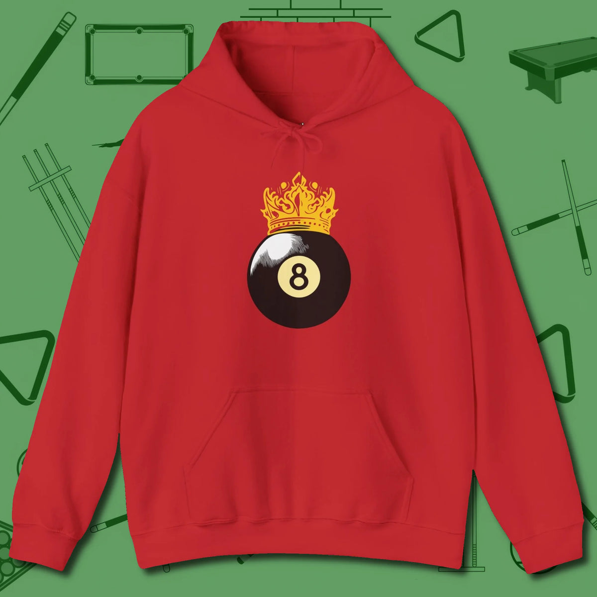Eight Ball Crown Hoodie, front view, in Red like your stroke — smooth and deliberate