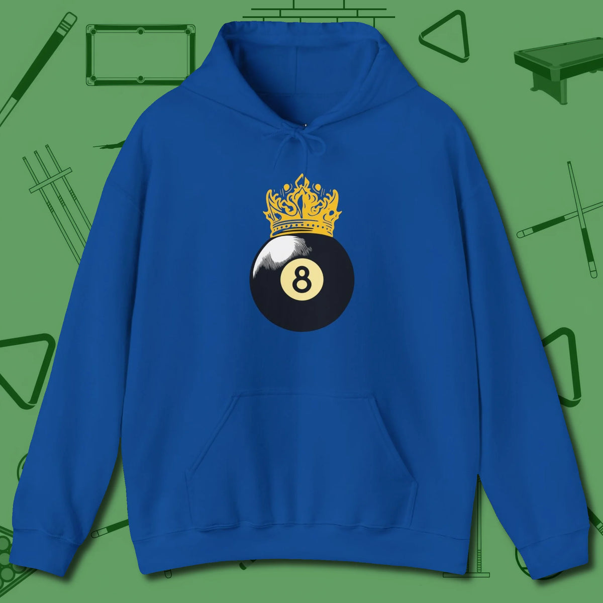 Eight Ball Crown Hoodie, front view, in Royal from chalk to clutch, look the part