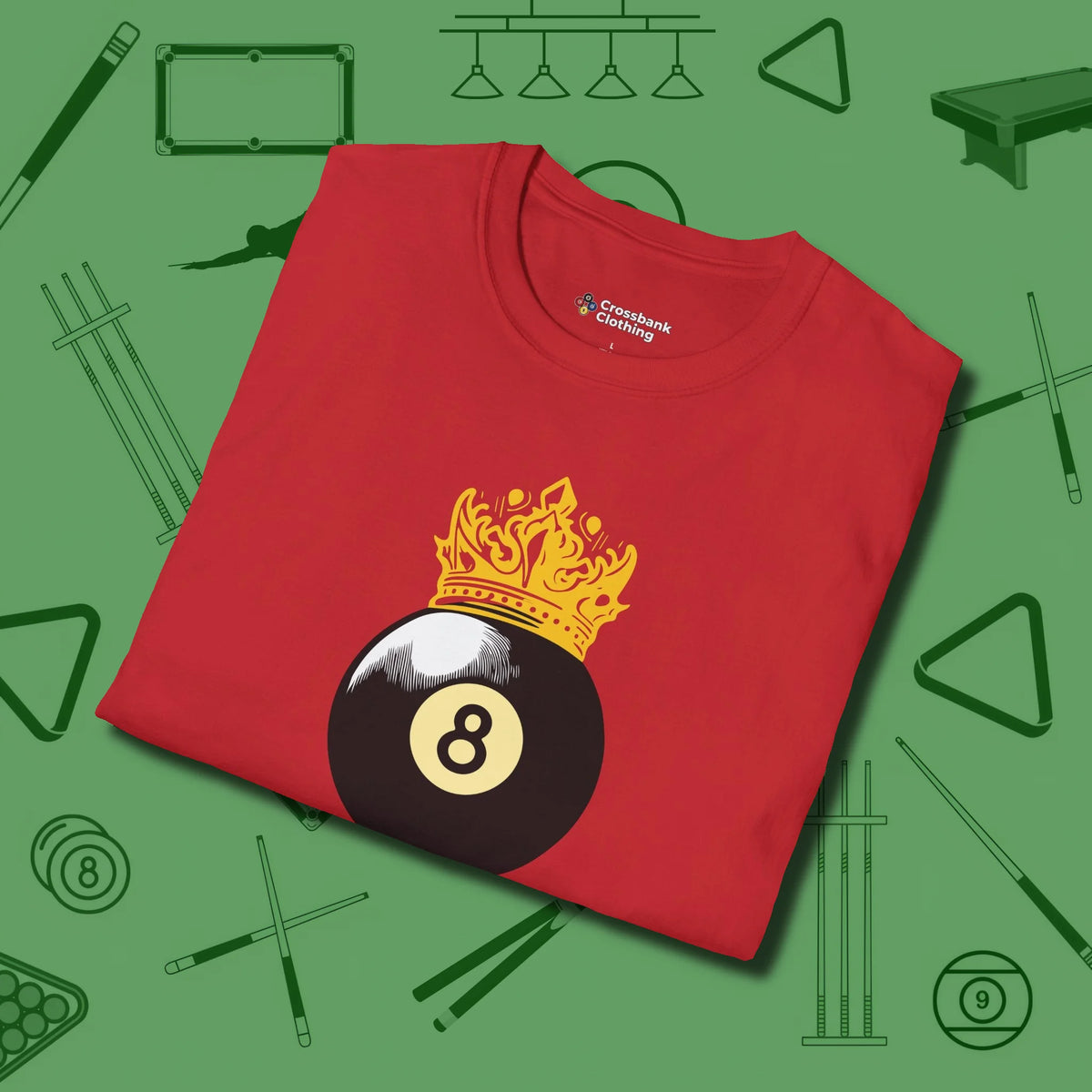 Eight Ball Crown T-Shirt, folded view, in Red ideal for clean hits and clean fits