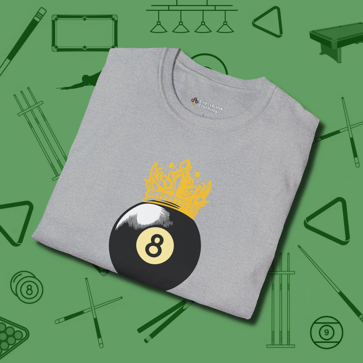 Eight Ball Crown T-Shirt, folded view, in Sport Grey an extension of your pool persona